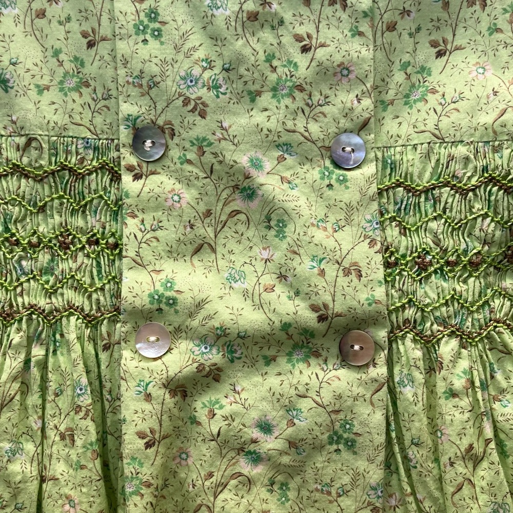 F487 La Coqueta Green Floral Carla Dress Hand Smocked Girls 6 6Y - Picture 6 of 13